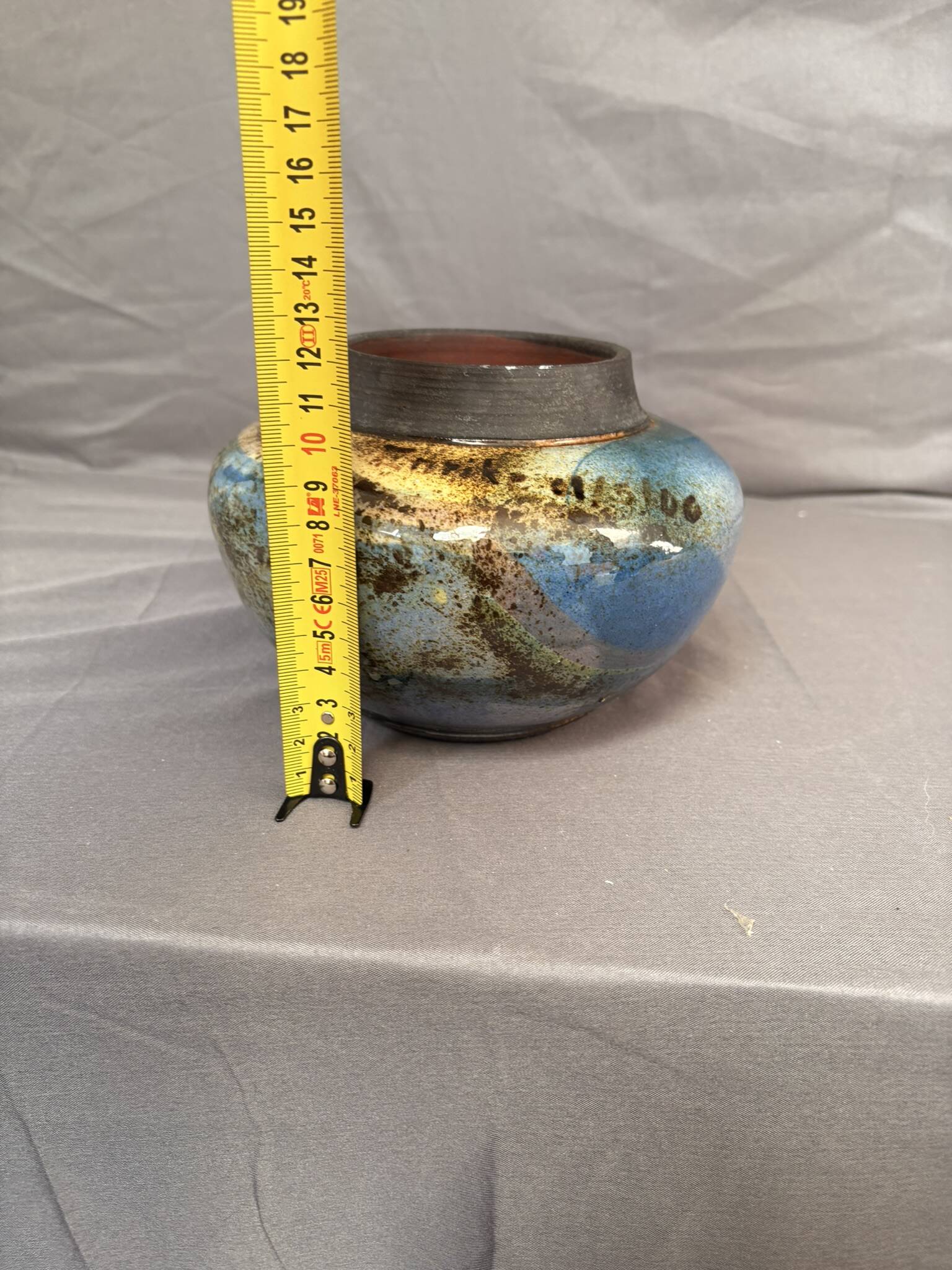 Old Round Vase Ceramic Germany Signed Erik Blue Decor