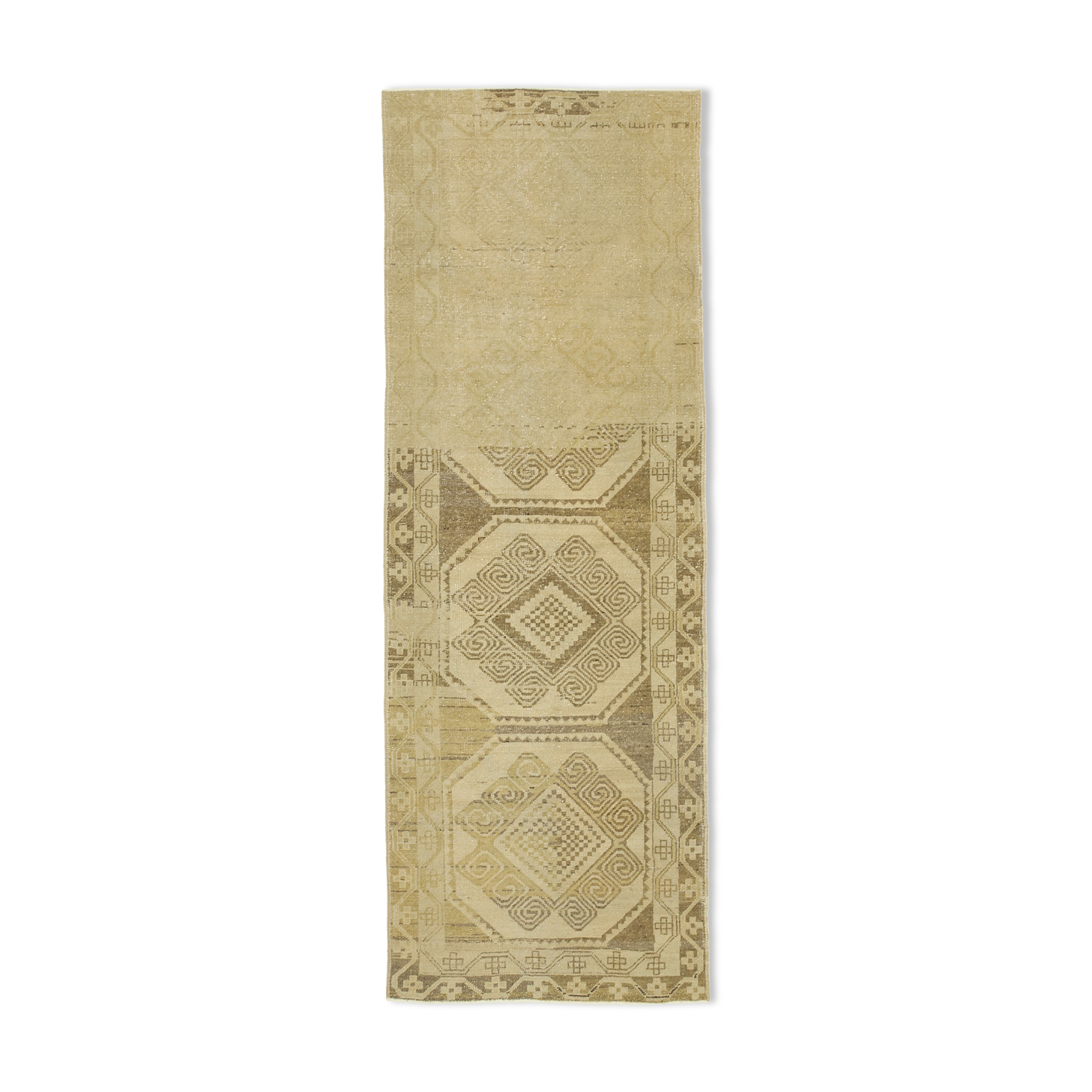 1960s Handmade Unique Oriental Beige Carpet 103 cm x 292 cm