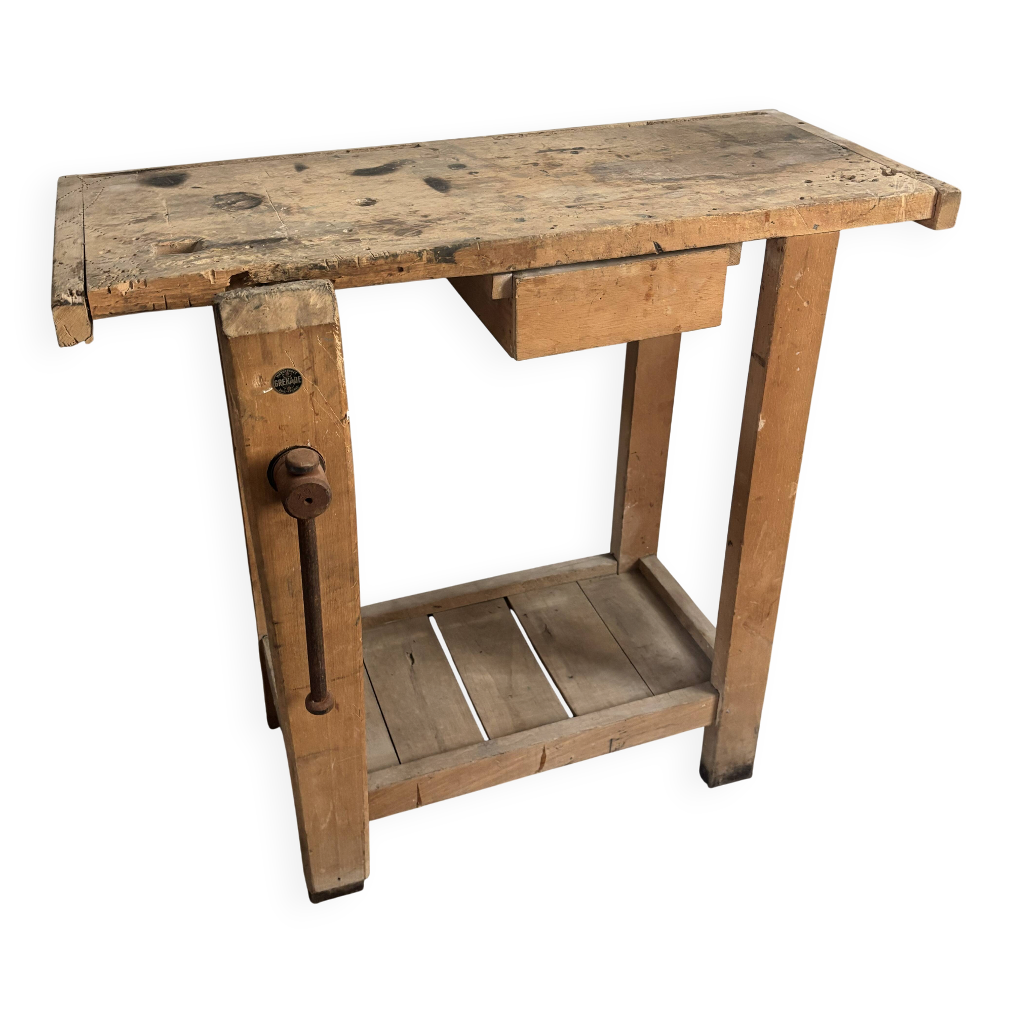 Véritable établi vintage en bois des années 60 estampillé Grenade