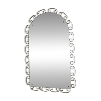 Vintage faceted mirror in an aluminium frame from the 1950s.