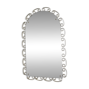 Vintage faceted mirror in an aluminium frame from the 1950s.