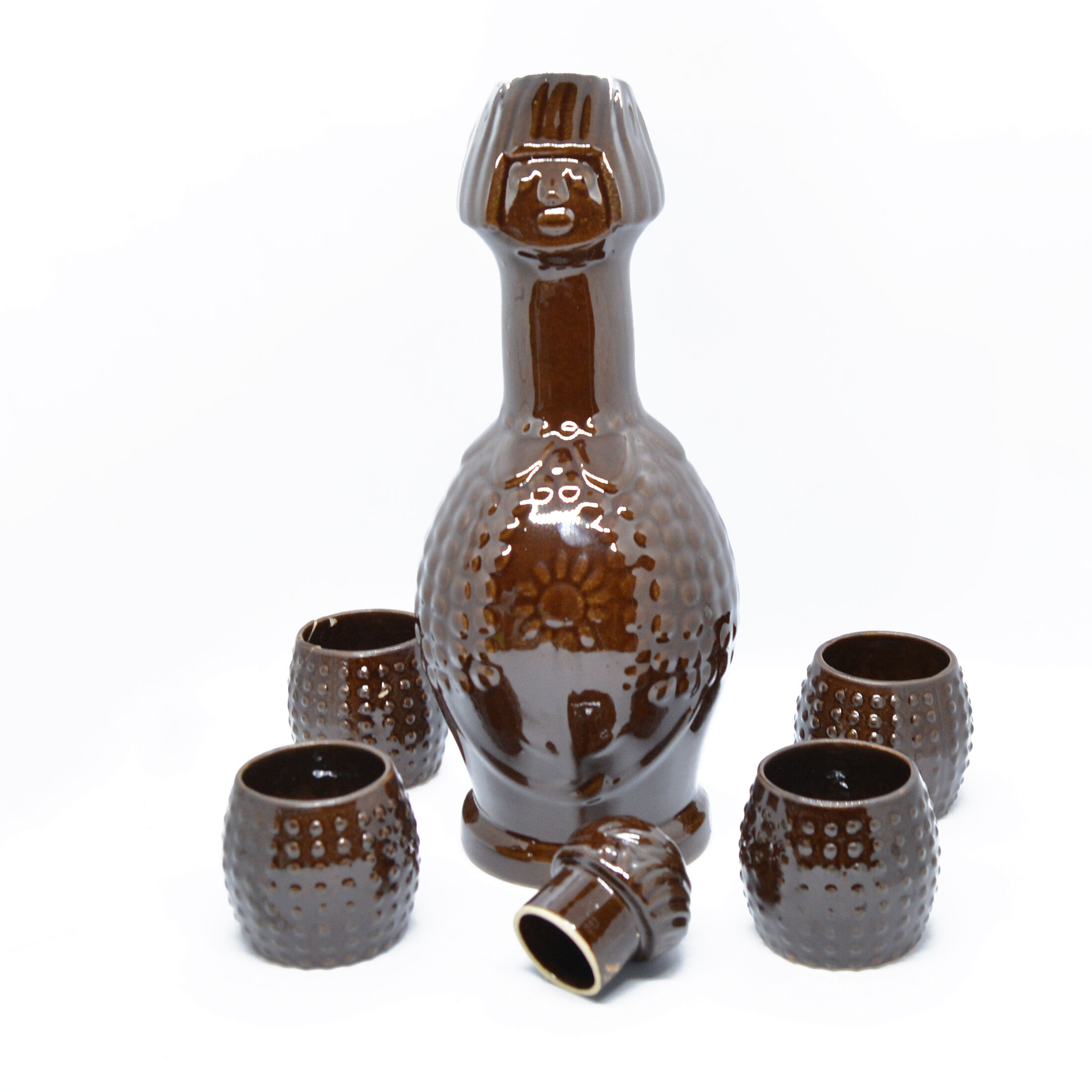 Carafe et verres en céramique, Bolesławiec, Pologne, années 1960
