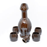 Ceramic decanter and glasses, Bolesławiec, Poland, 1960s