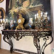 Console in wrought iron from the Napoleonic III period with a red Rance marble top.