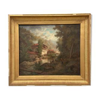 Oil on canvas claude auguste tamizier nineteenth river palmettes frame