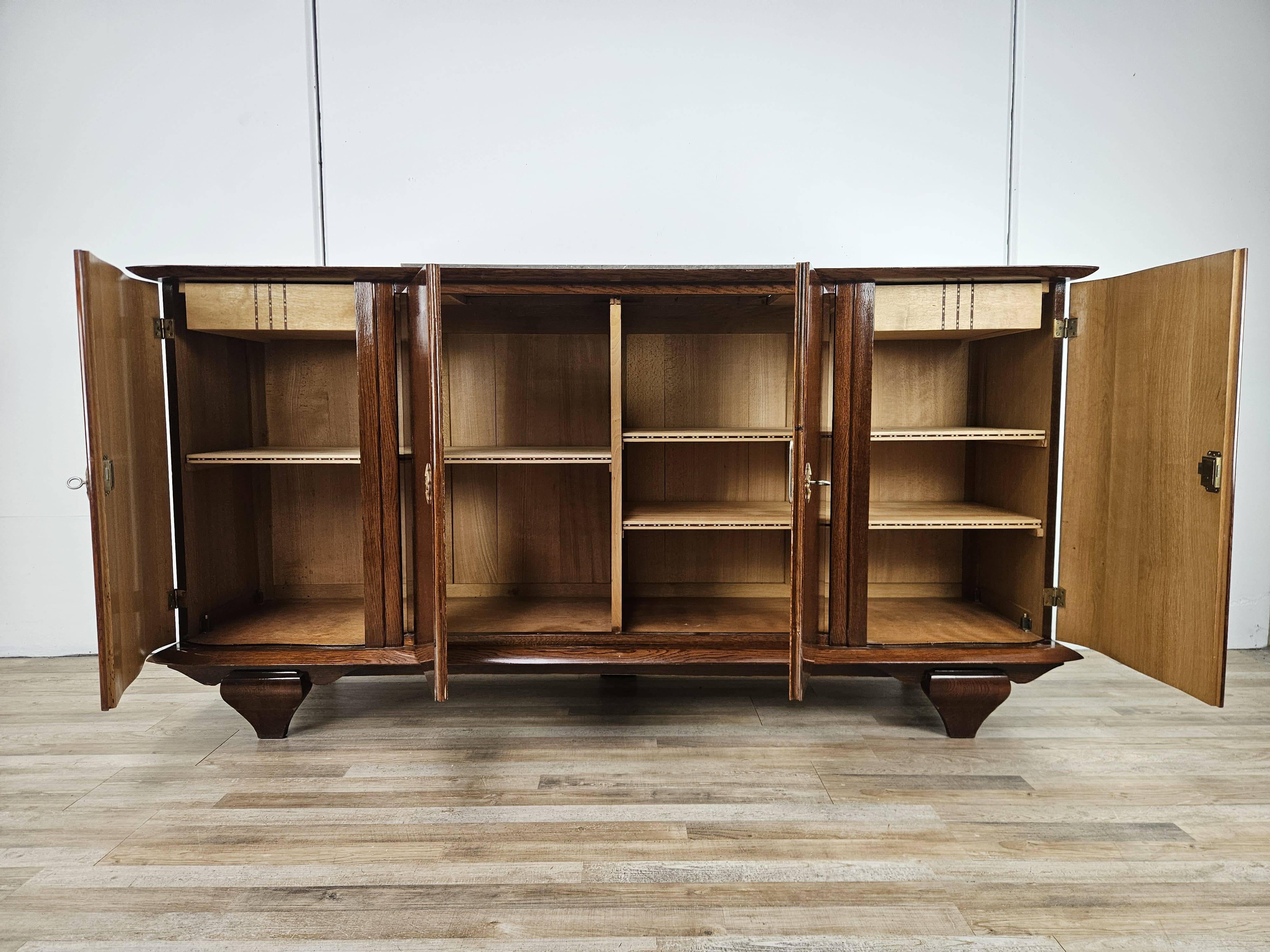 Buffet Art Déco en chêne pour salle à manger avec plateau en marbre