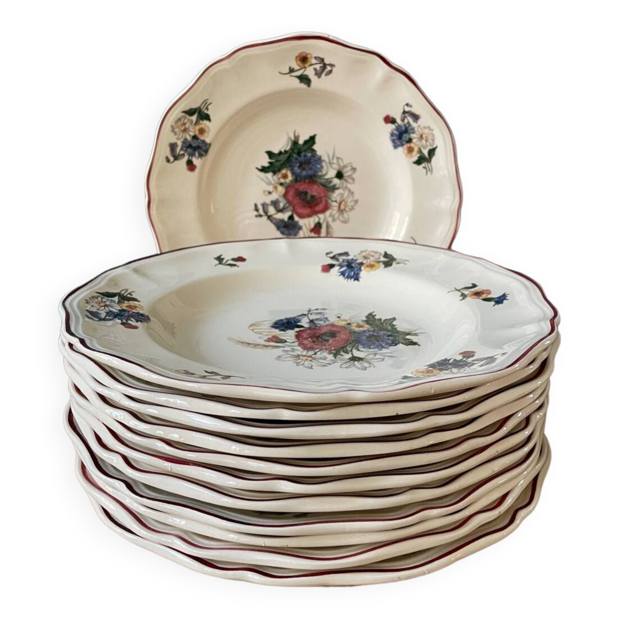 Series of 12 Sarreguemines France soup plates, Agreste collection