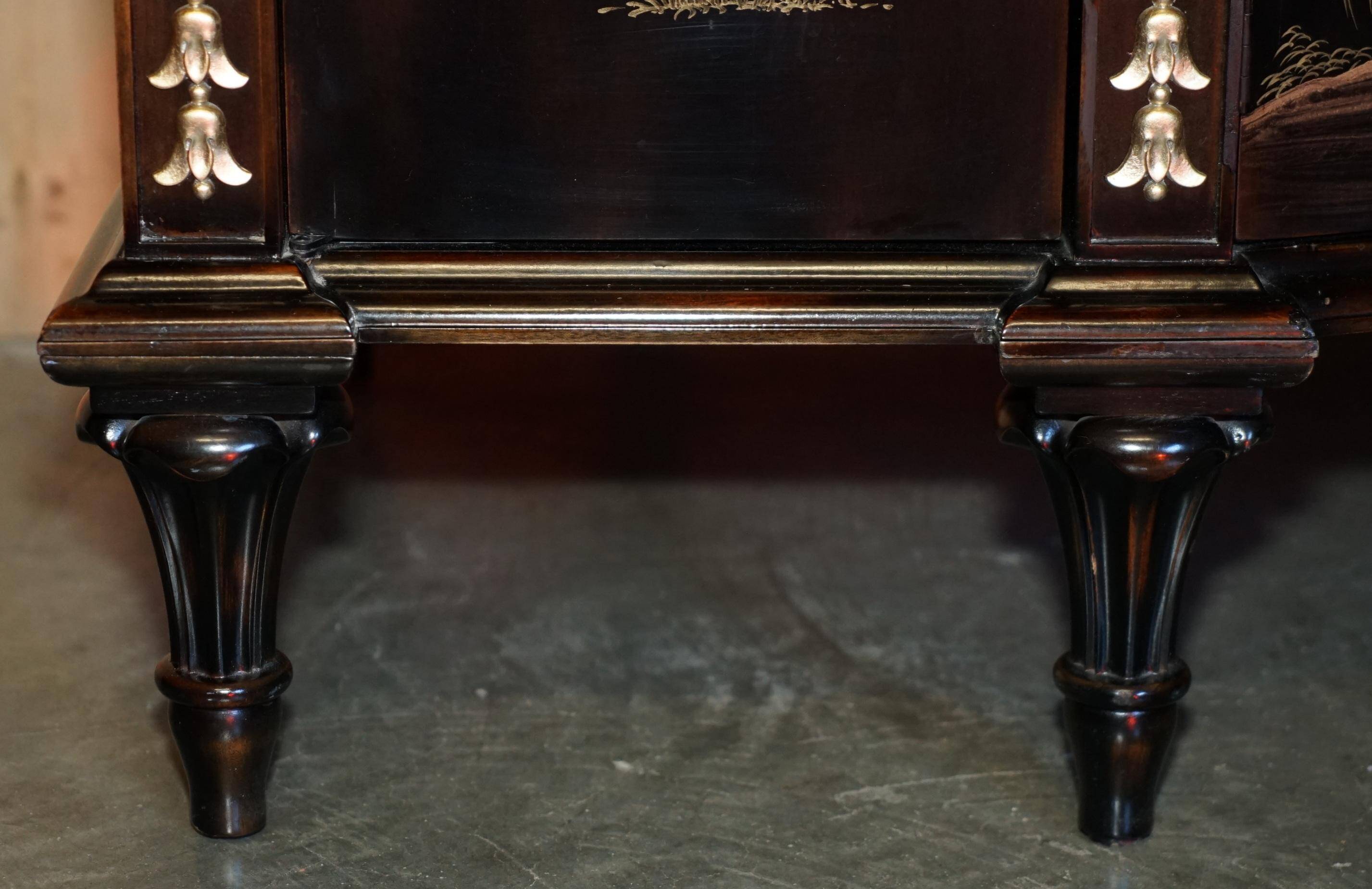 Contemporary Chinese buffet with a marble top and space for a mini-fridge.