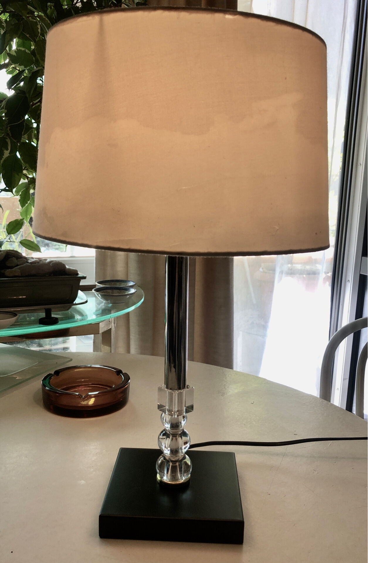 Silver-plated metal lamp base with crystal.