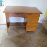 Vintage modernist desk - 5 drawers - shelf - 1950s - closure mechanism