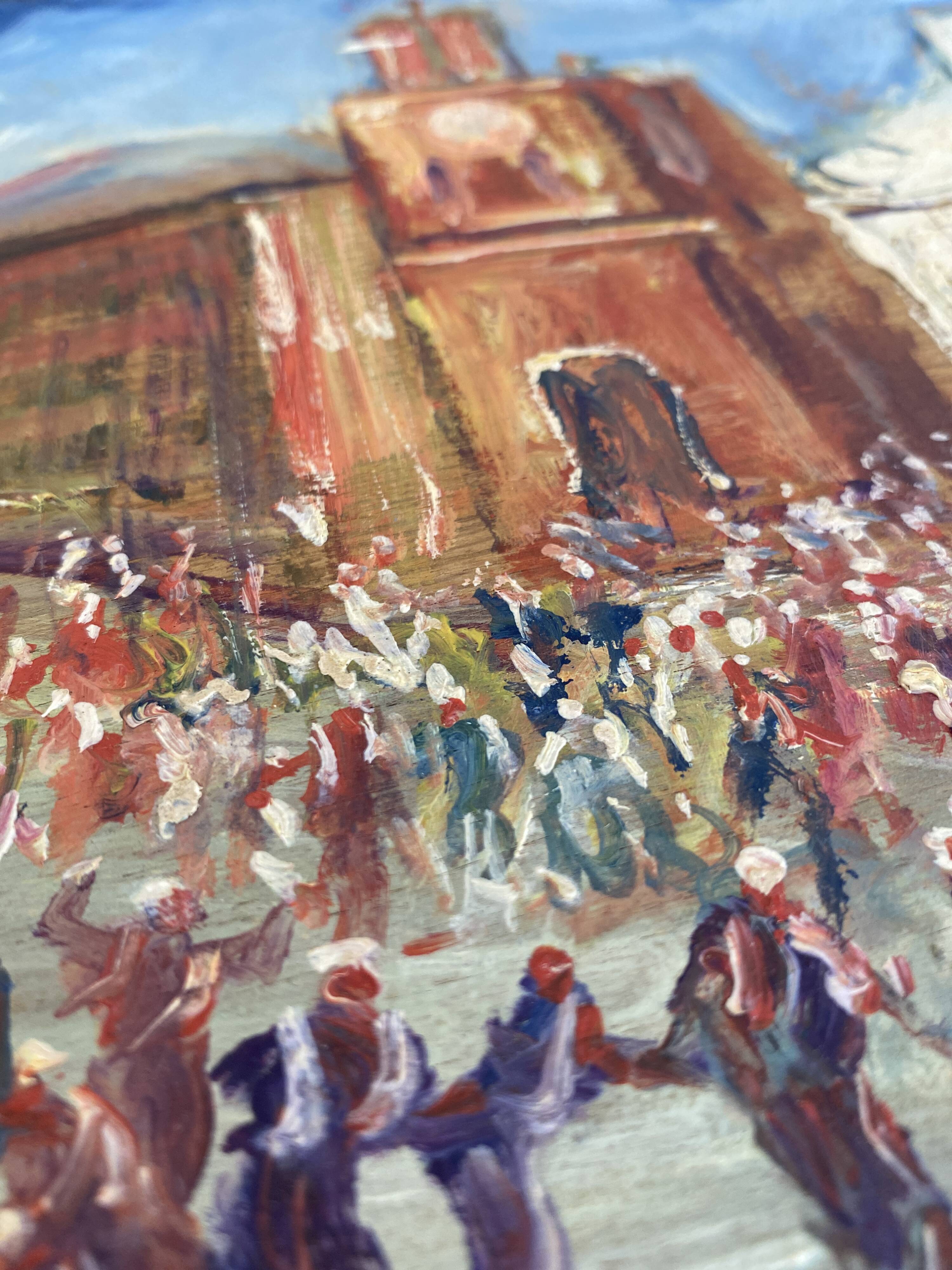 Oil on wood, “village festival”, Italy, 1960s