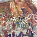 Oil on wood, “village festival”, Italy, 1960s