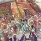 Oil on wood, “village festival”, Italy, 1960s