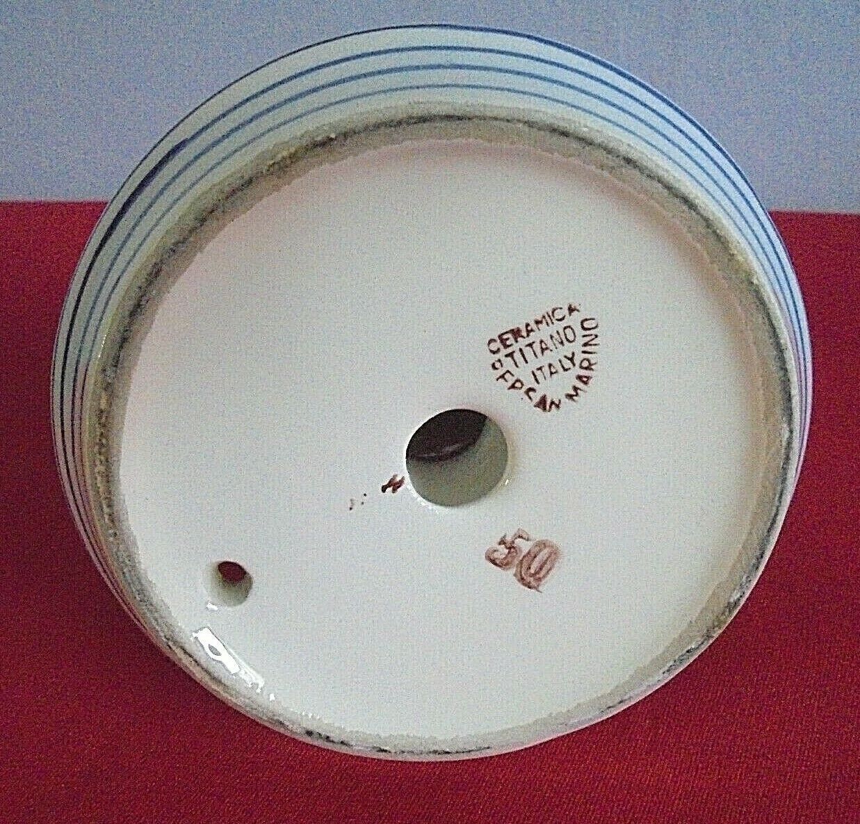 Ceramic candle holder Titano Italy blue and yellow flower patterns