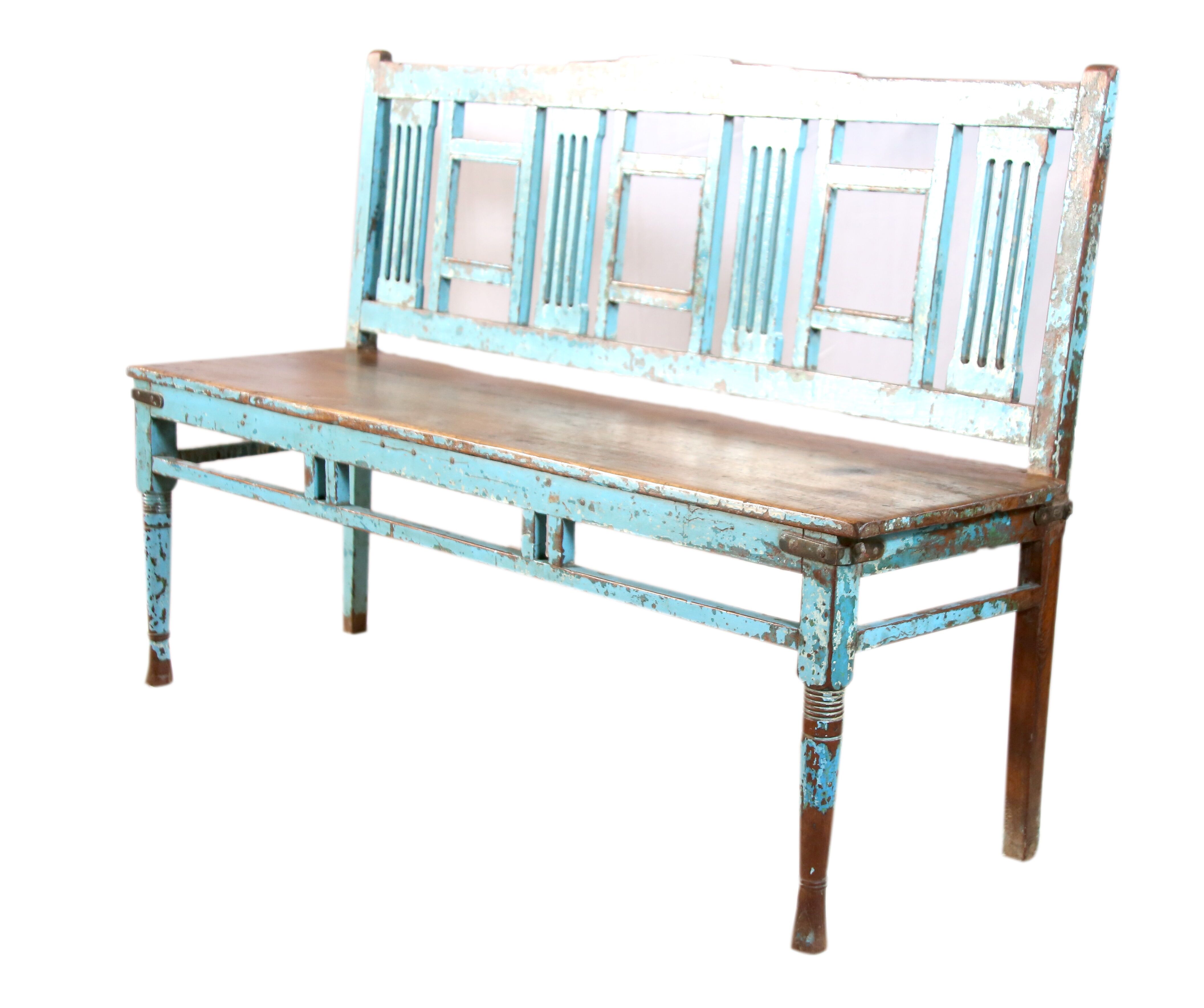 Banc colonial art déco en teck birman