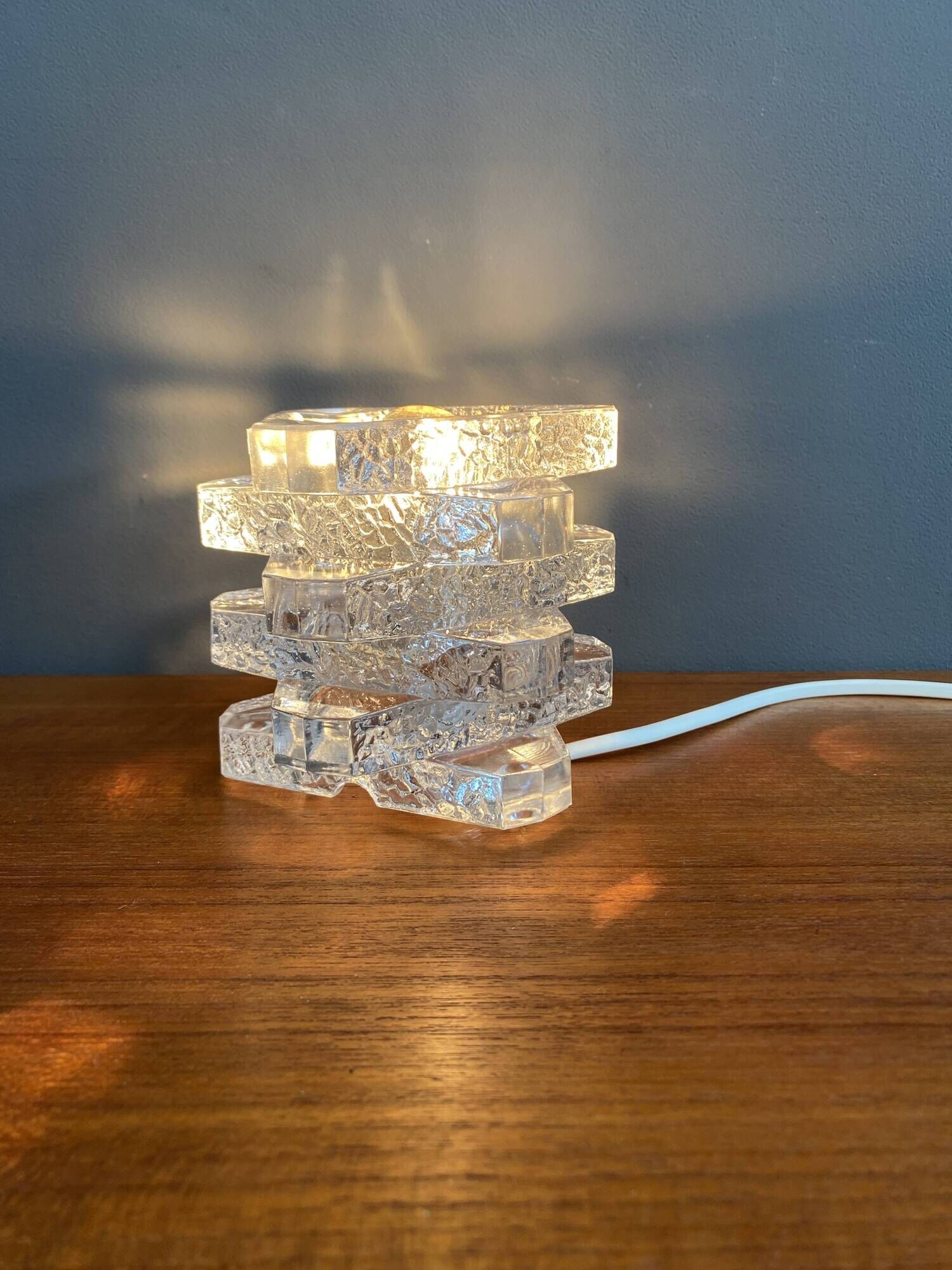 Glass table lamp by Peill & Putzler 1960s Ice cube series