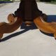 Square dining table, central leg, seats 8