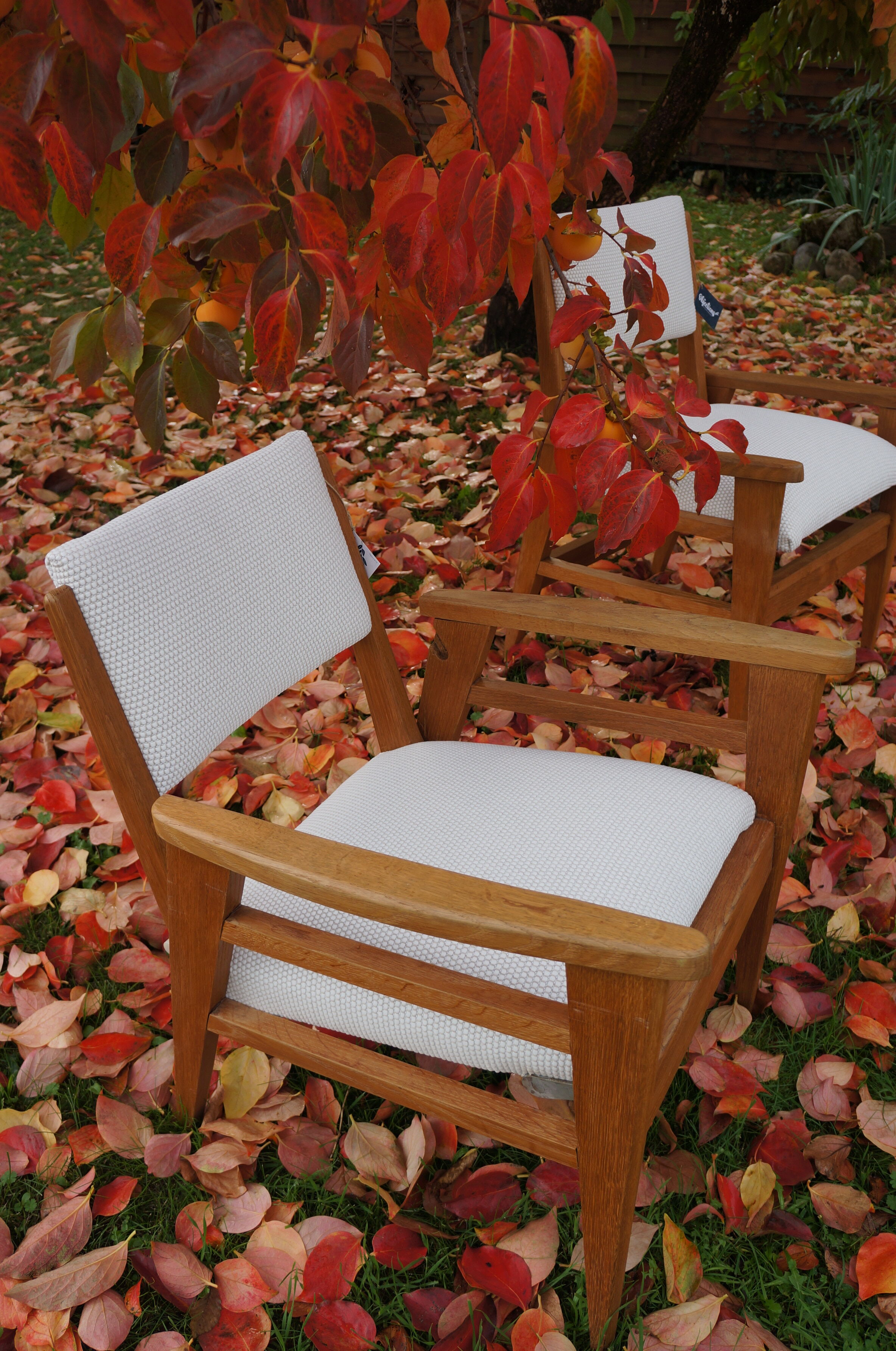 Pair of vintage poly-seat armchairs