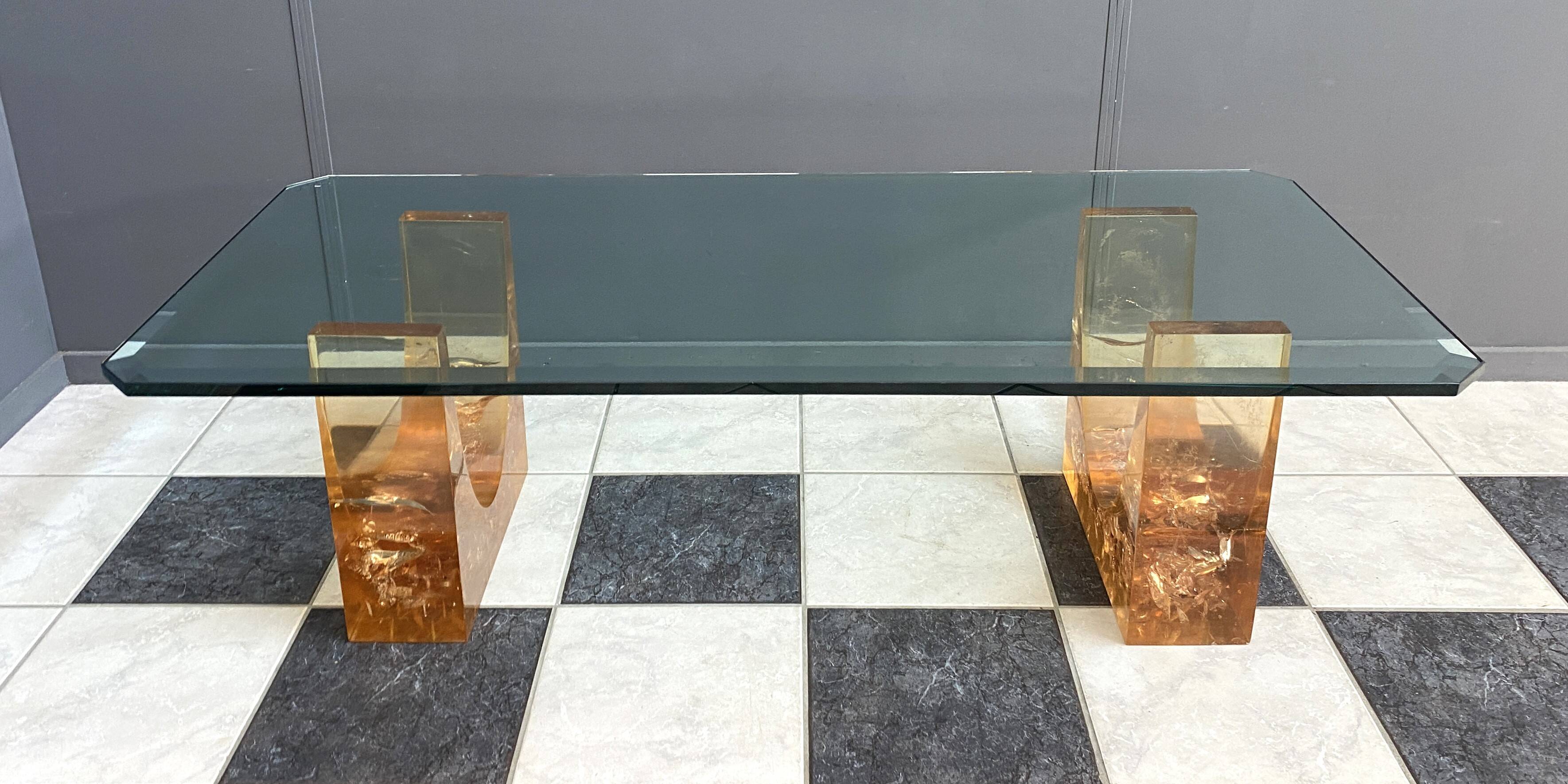 Glass coffee table in the style of marie-claude de fouguieres 1970s