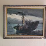Oil on canvas "the return of fishing" by ludovic