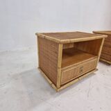 Bamboo and Rattan Pair of Bedside Tables Nightstands by Dal Vera, Italy 1970s