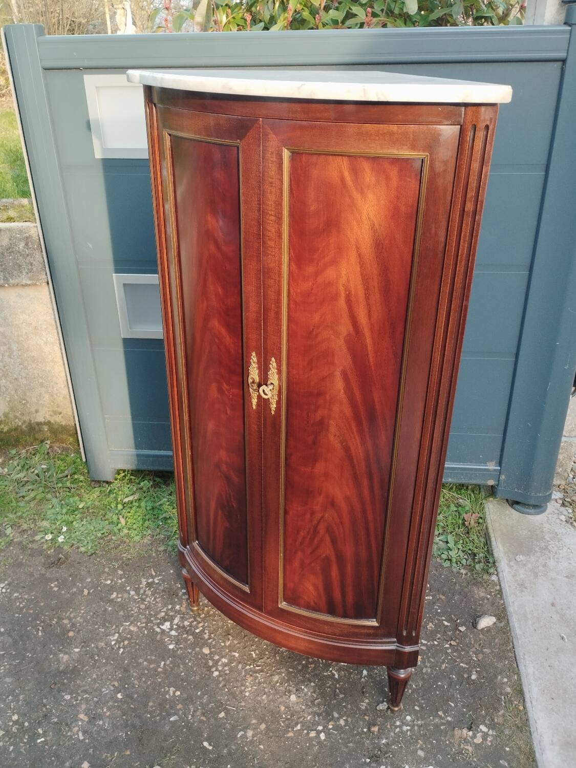 Antique Louis XVI style corner unit with marble top