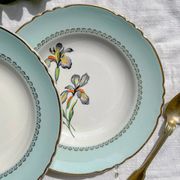 6 vintage white and green porcelain soup plates Iris Moulin des Loups "Sargosse" 1950s