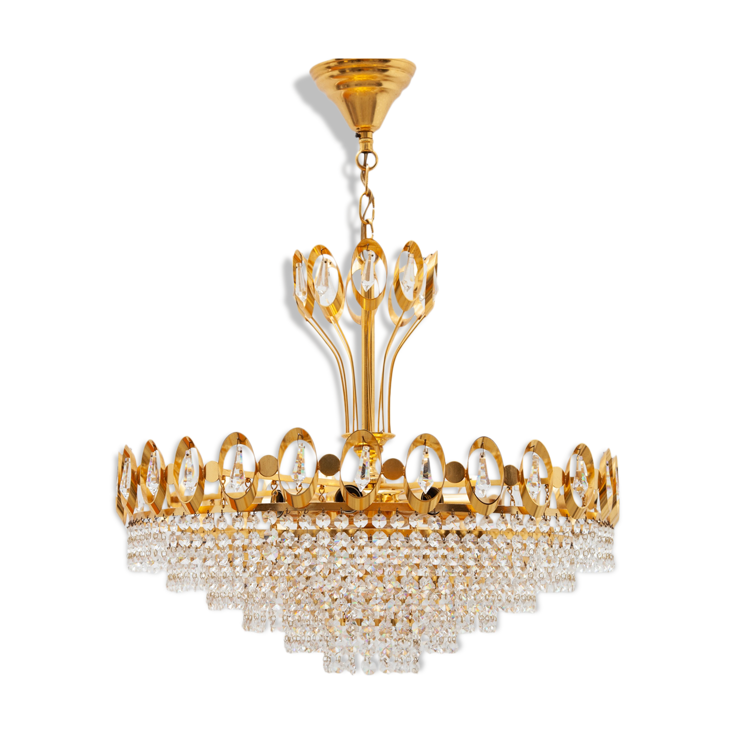 Gold Palwa Gilt Brass and Crystal Chandelier, Germany, 1970s