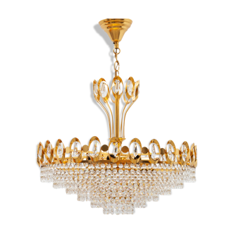 Gold Palwa Gilt Brass and Crystal Chandelier, Germany, 1970s
