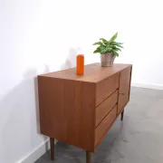 Vintage teak cabinet from the 1960s, sideboard with 3 drawers and a door.