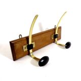 Vintage hook coat rack in gilded metal and vintage wood France