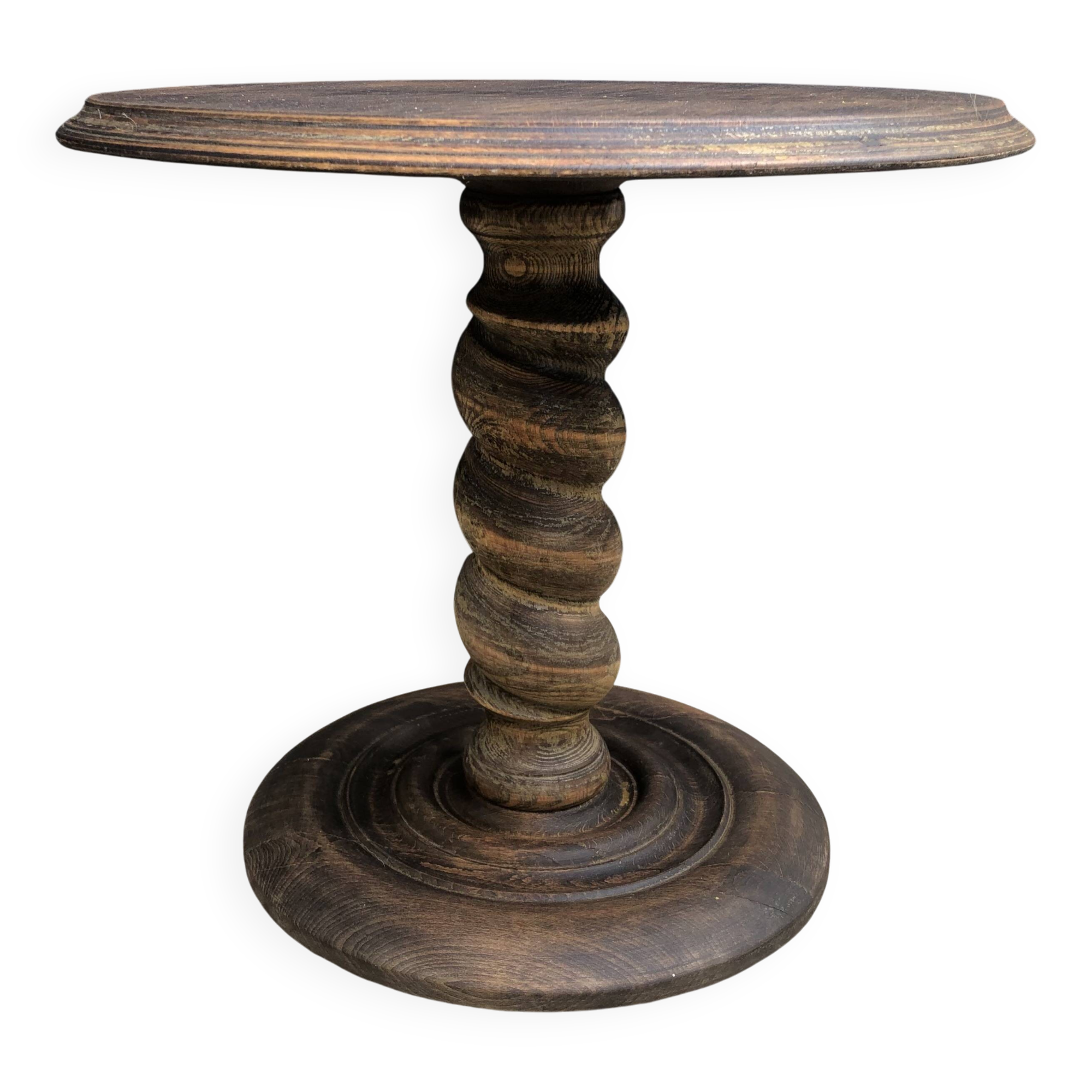 Brutalist turned wood pedestal table from the 50s