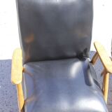 Pair of Scandinavian armchairs in solid beech & skaï, 1950s