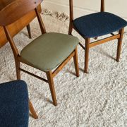 Vintage Farstrup 210 Scandinavian chairs in stained beech and teak.