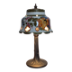 Vintage lamp in brass and ceramic. Flowering tree of life.
