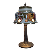 Vintage lamp in brass and ceramic. Flowering tree of life.