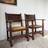 Paire de fauteuils style espagnol bois sculpté 1900