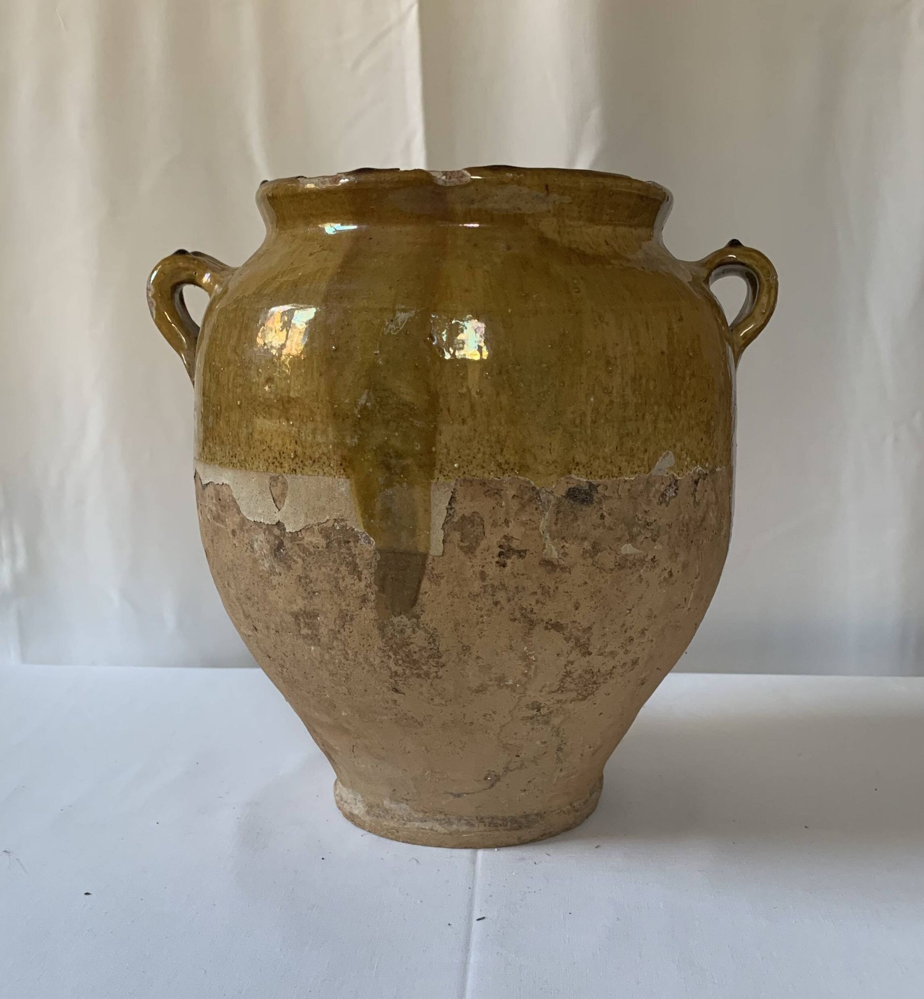 Old glazed yellow terracotta confit pot – South-West of France