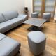 Roche bobois evidence corner sofa medium grey and 3 poufs