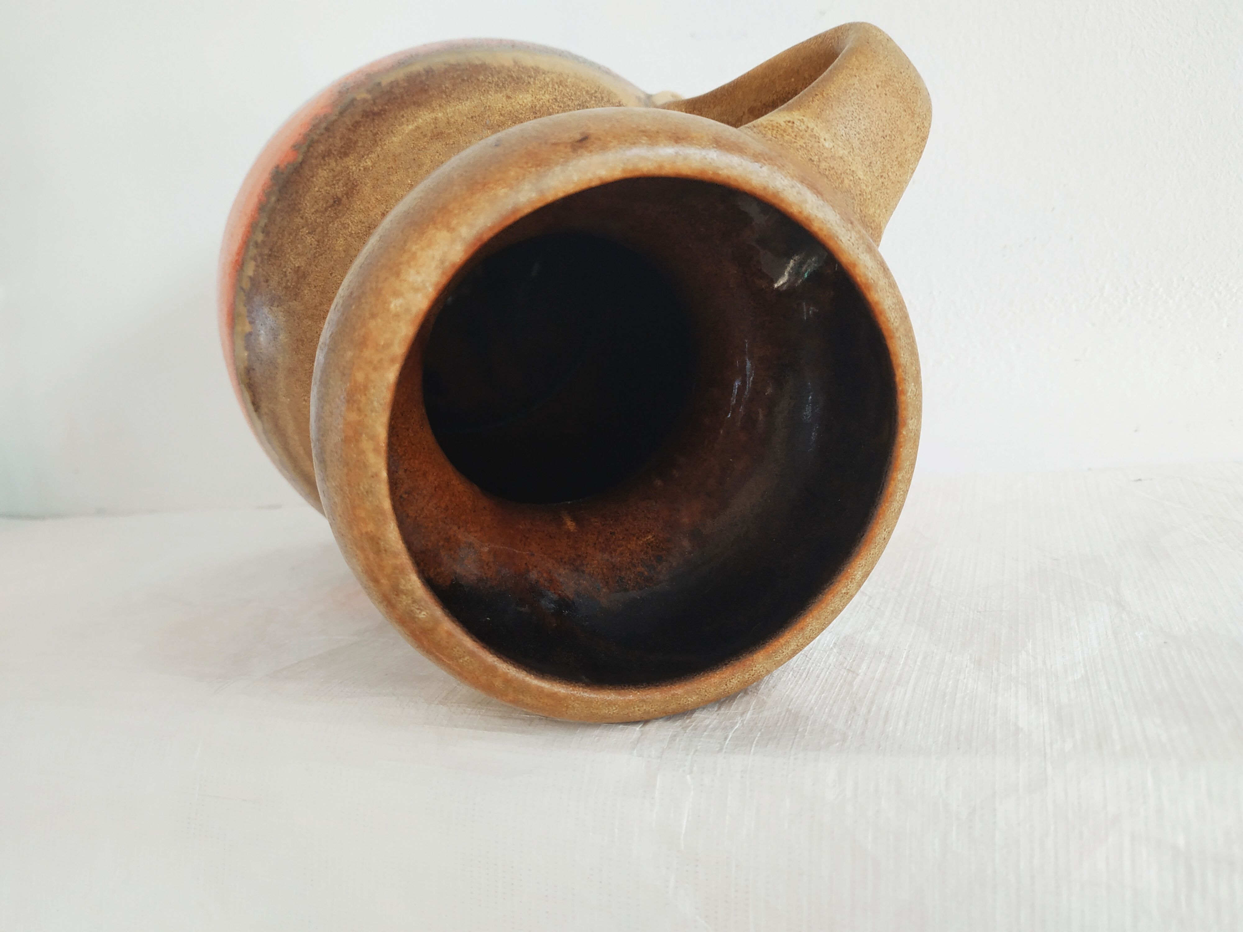 West Germany vase pitcher with red-orange enamels