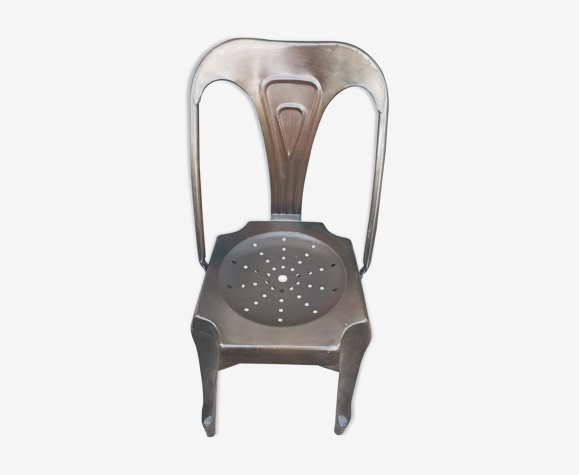 Chaise industrielle multipl's métal brossé Joseph Mathieu 1930