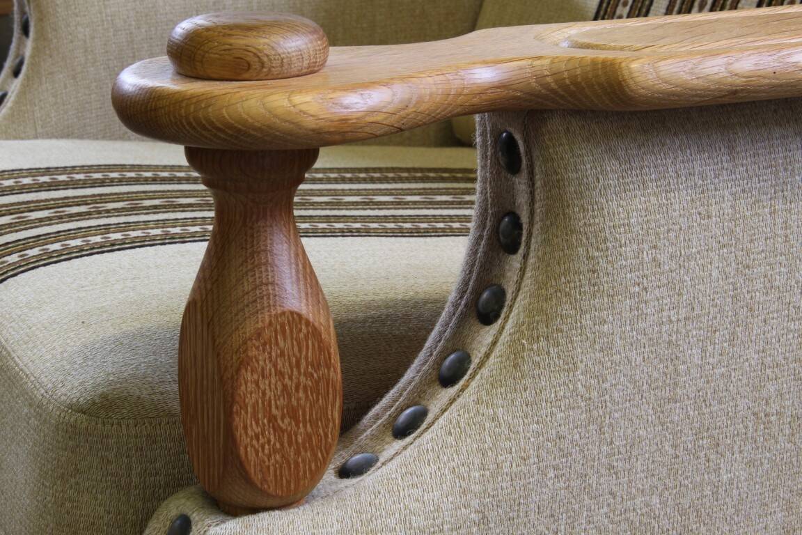 Vintage 1960s set of low & high back lounge chair oak, style of Henning Kjærnulf