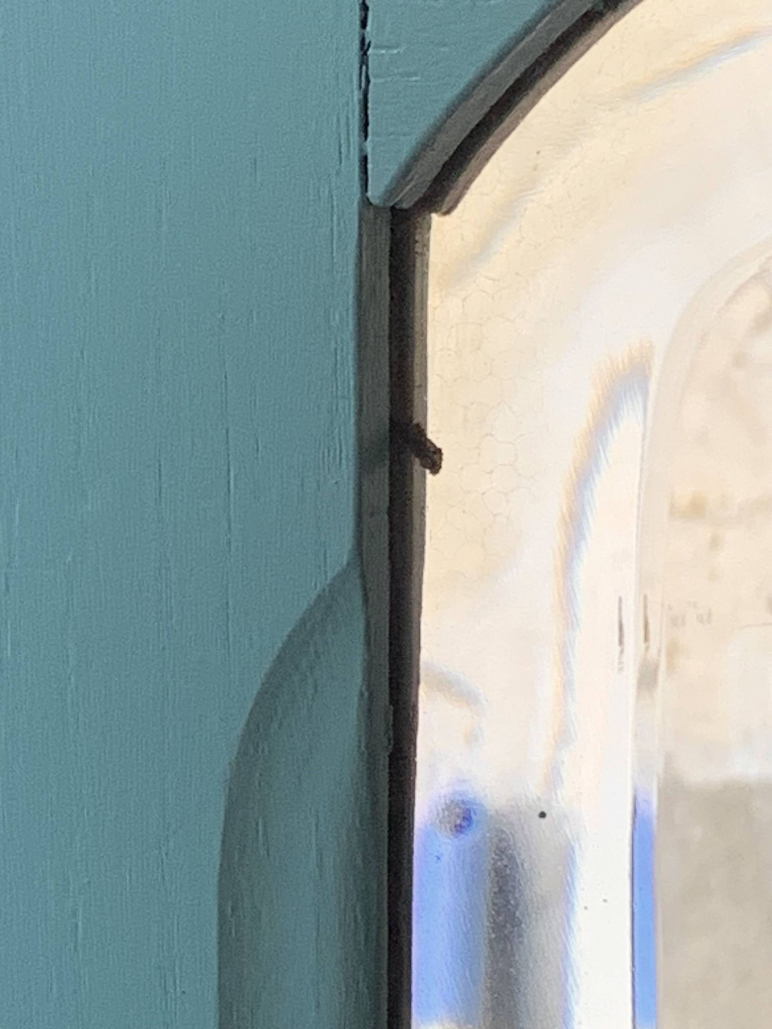 Beveled mirror on turquoise Parisian door