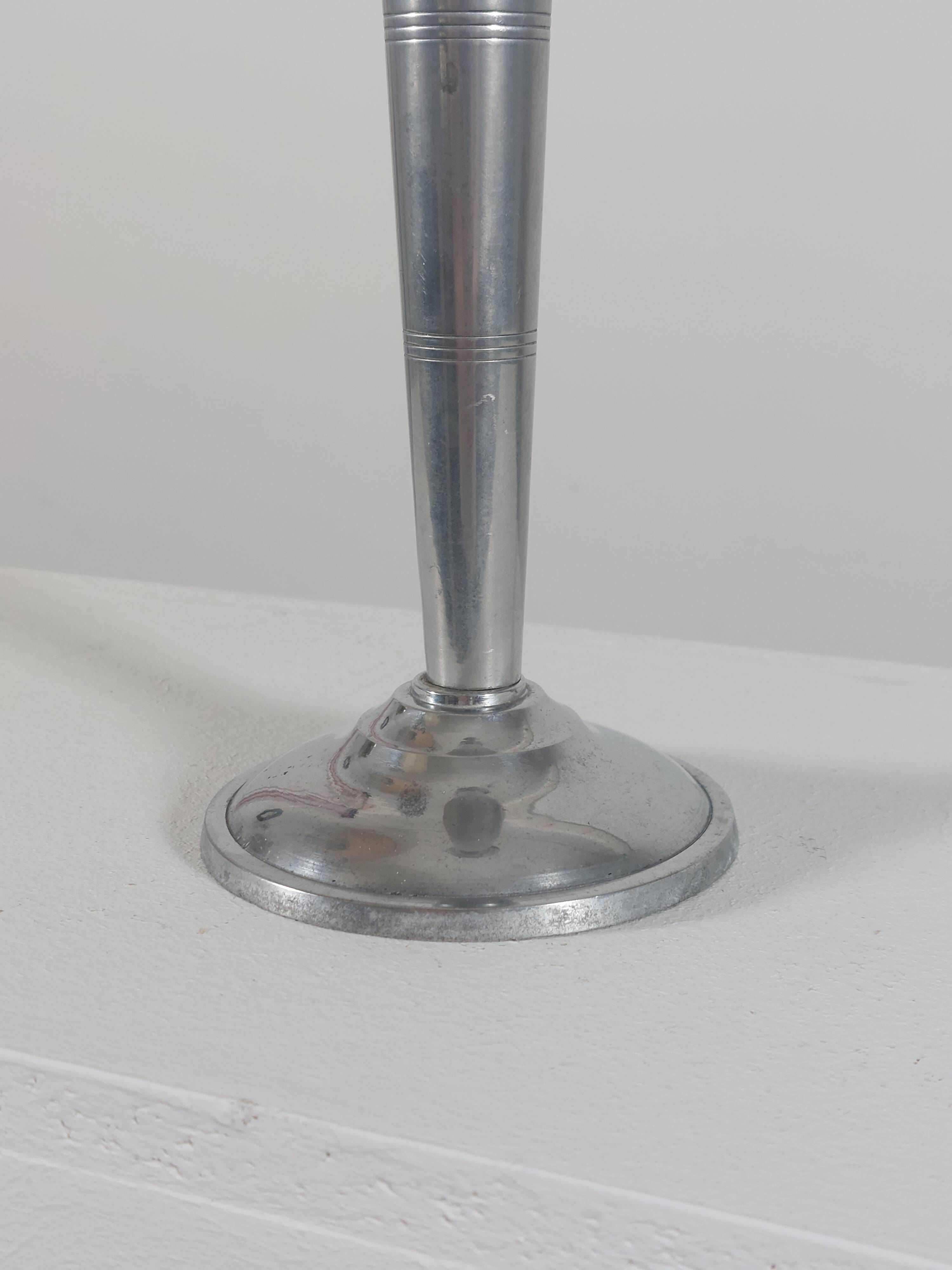 Vintage postmodern art deco revival chromed aluminum candlestick