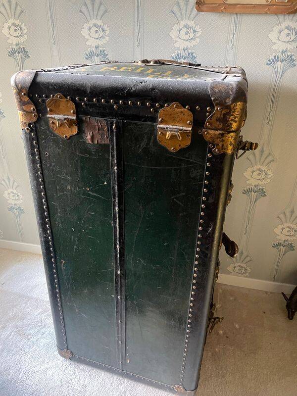 1930s travel trunk art deco fabric