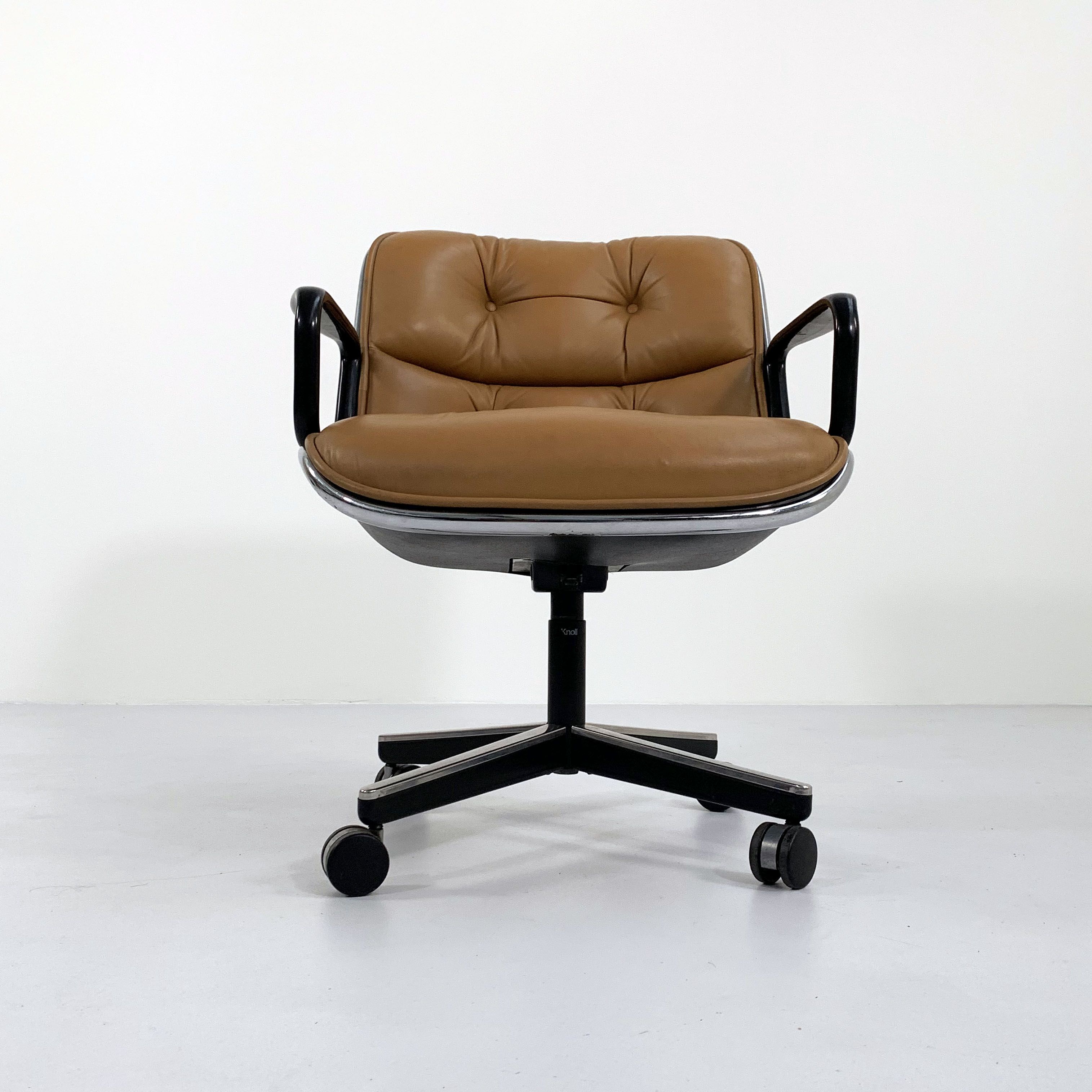 Office chair on camel leather wheels by Charles Pollock for Knoll, 1970