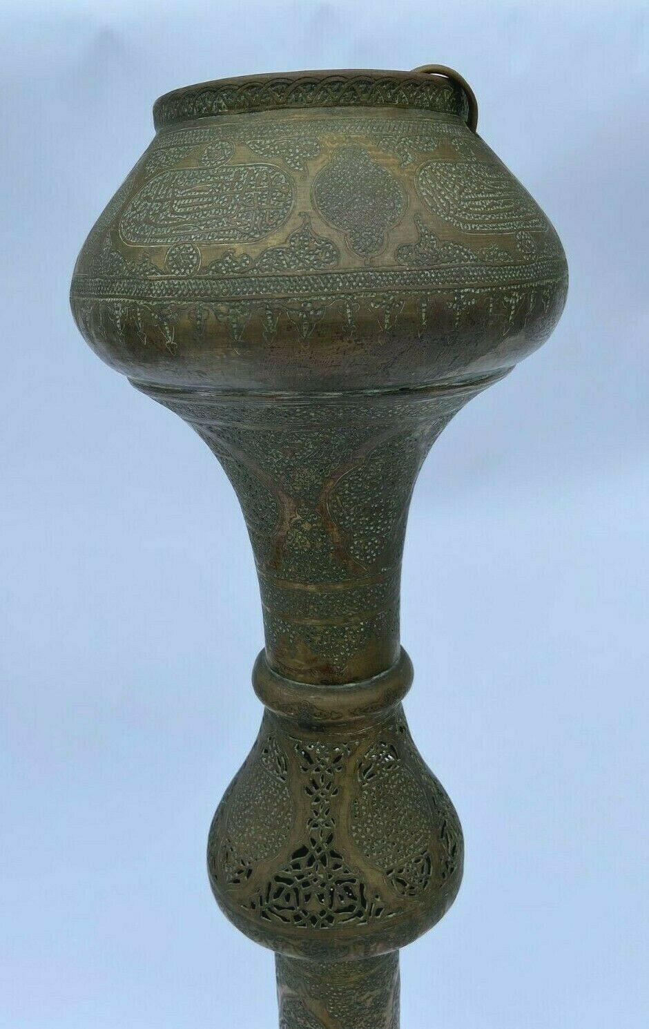 Oriental brass lamppost severe late 19th beautiful patina