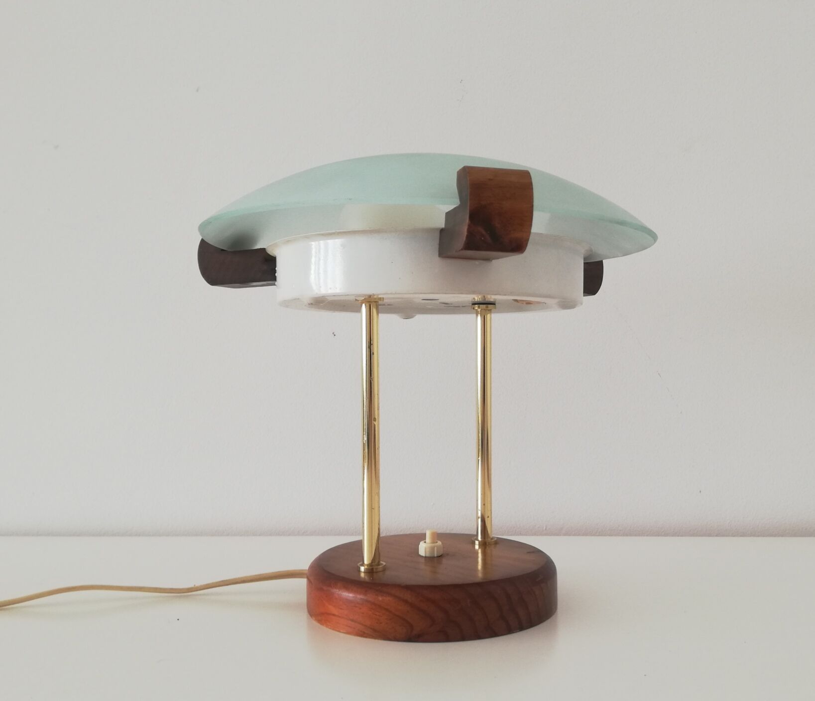 Glass wood library table lamp