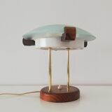 Glass wood library table lamp