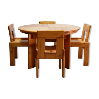 Vintage stretch dining table and 4 chairs by S. Coppola for Roche Bobois